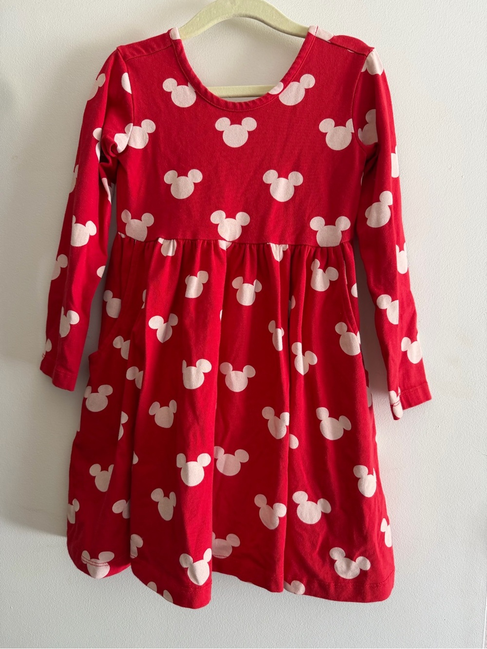 Hanna Andersson - Disney Red Long-Sleeve Dress with White Mickey Mouse Print